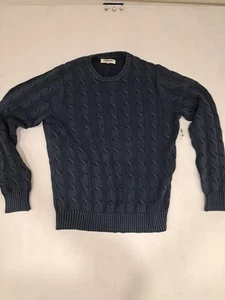 Mens Goodthreads Cable Stitch Knit Navy Blue Soft Cotton Crewneck Sweater Med - Picture 1 of 6