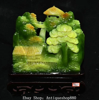 Estatua escultura china de casa de árbol de montaña tallada en jade Xiu natural de 14"" Foto 1 de 4