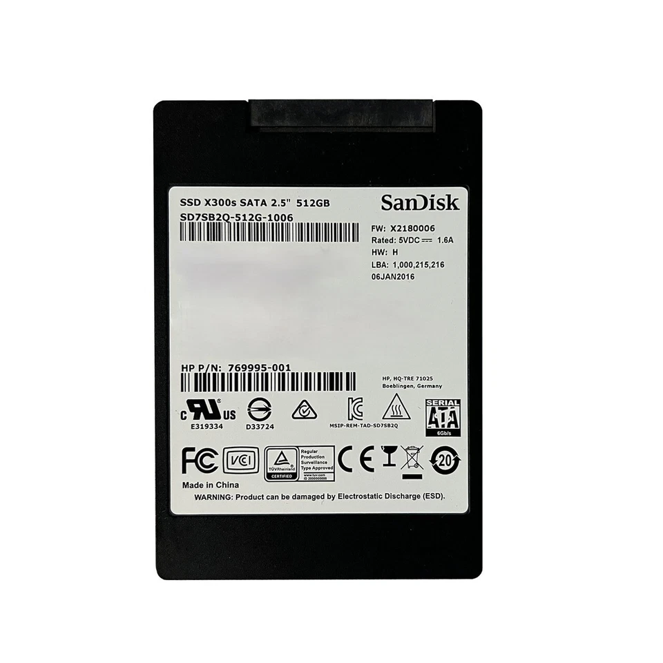 SanDisk X300S 2.5" SATA 512GB SSD SD7SB2Q-512G-1006 769995-001 - Image 1 of 1