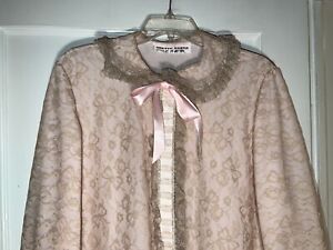 Vintage ODETTE BARSA Pink Lace Overlay Elegant Dressing Gown Robe Peignoir L/XL