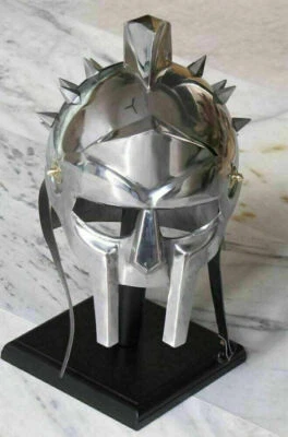 Medieval Maximus Decimus Meridius Gladiator Armor Helmet Costume with Wood Stand Foto 1 de 3