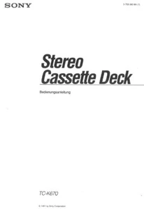 Operating instructions Sony Tape Deck TC-K670 in German, PDF by mail - Picture 1 of 1
