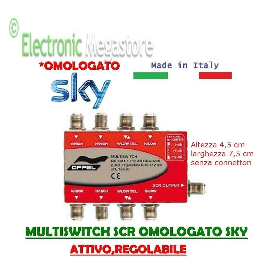 MULTISWITCH SCR 4 INGRESSI 4 USCITE 1 DERIVATA SCR CON GUADAGNO REGOLABIL 15-600 - Immagine 1 di 1