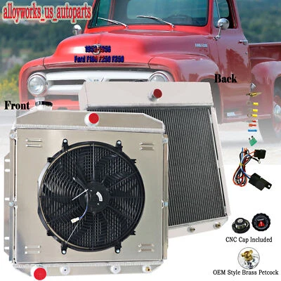 4 Row Radiator+Shroud Fan+Relay For 1953-1956 Ford F100 F250 F350 Truck V8 Foto 1 de 4