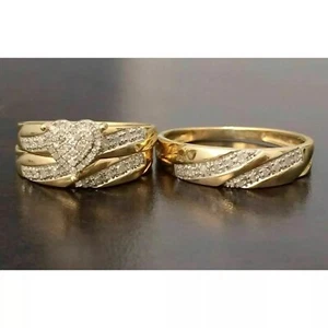 2.50Ct Round Cut Lab-Created Diamond Bridal Wedding Ring 14K Yellow Gold Plated - Picture 1 of 15