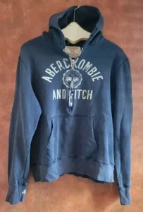 Sudadera con Capucha Pullover Vintage Abercrombie & Fitch XL Azul Marino Unisex Distress Único Dueño - Imagen 1 de 12