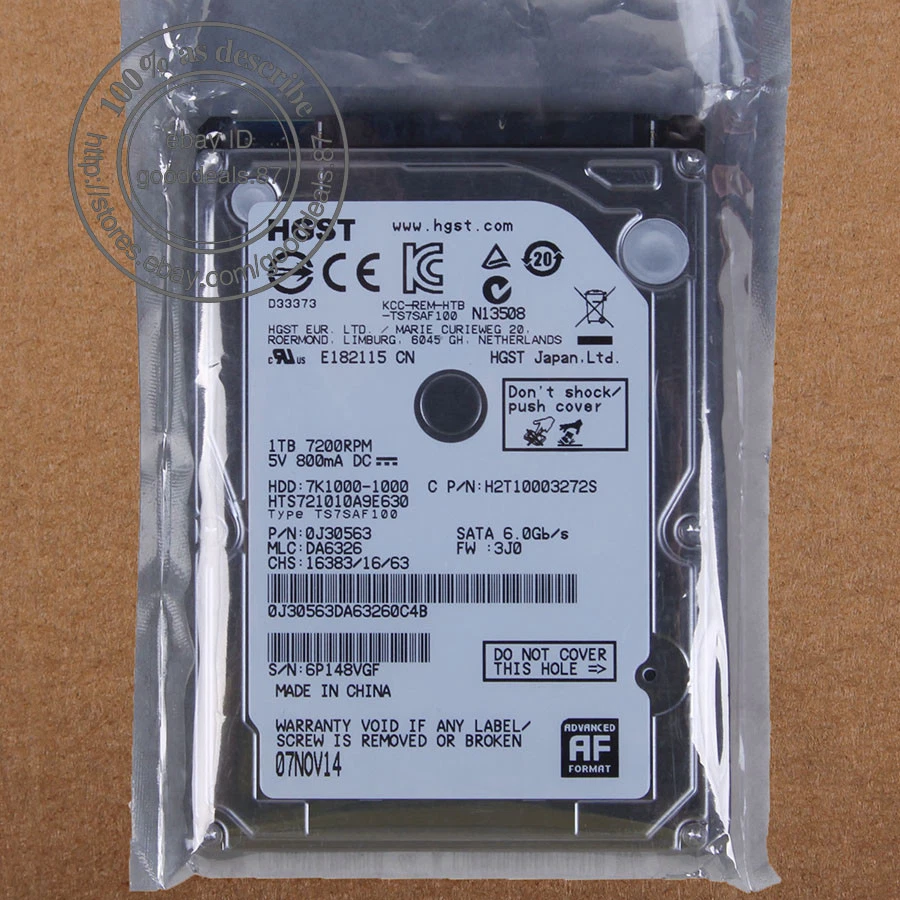 Hitachi 1 TB 2.5" 7200 RPM SATA 32 MB Hard Disk Drive HDD Laptop HTS721010A9E630 - Bild 1 von 2