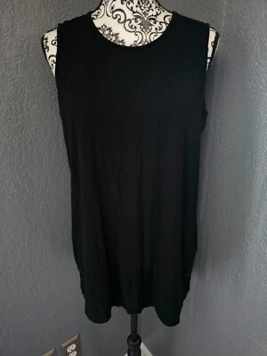 Blusa Top Para Mujer Joan Vass New York Sin Mangas Negra Talla OX Plus Cuello Redondo Foto 1 de 4