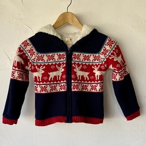Sam & Jo Faux Warm Sherpa Lined Full Zip Sweater Jacket Reindeer Size 6 Toddler - Picture 1 of 5