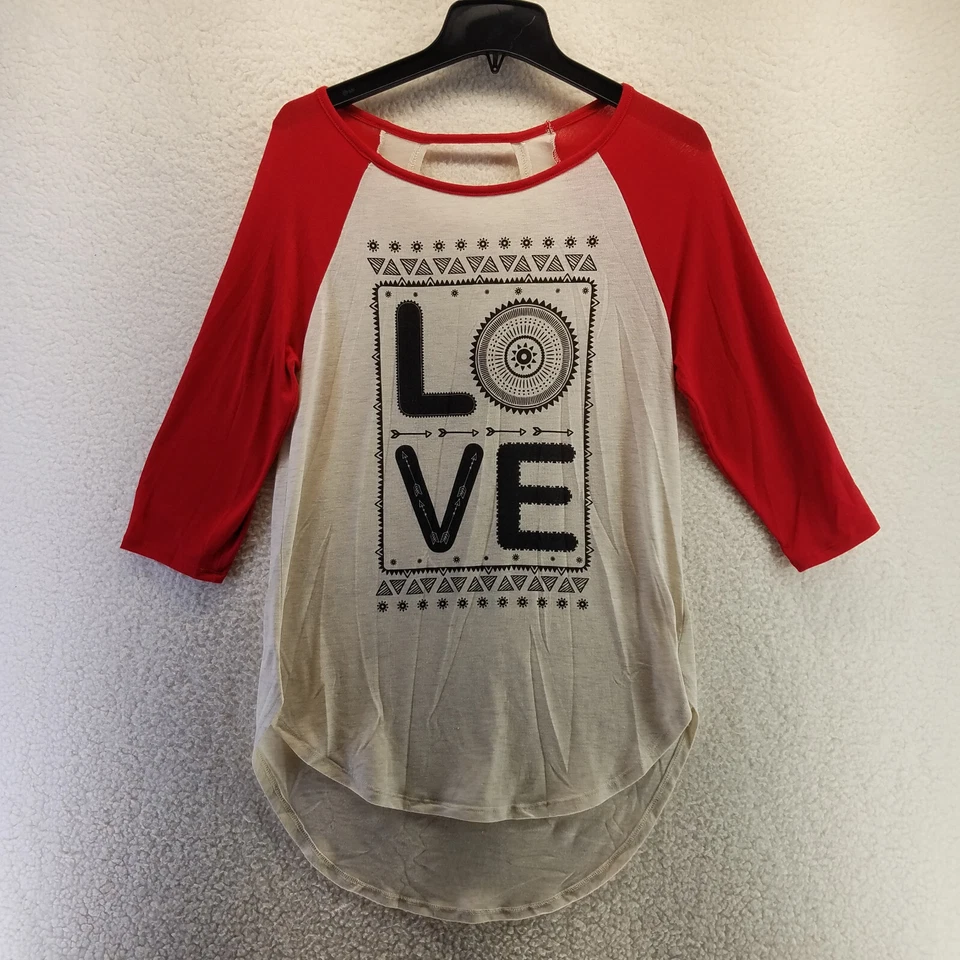 NOBO No Boundaries Camisa Juniors Grande Blanca Roja Amor Manga Raglán Pullover Foto 1 de 4