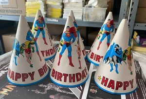 6 Vintage & Unused DC Superhero Birthday Party Hats - Superman - Batman - 1982  - Picture 1 of 1
