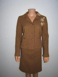 MOSCHINO 6 braune flauschige Tweed Blumen Pailletten Jacke Rock Designer Damen Anzug - Bild 1 von 10