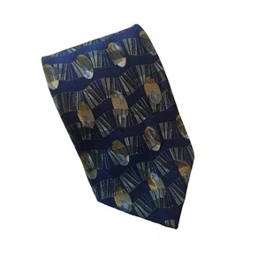 Corbata geométrica de colección Woodward azul oscuro oro para hombre 100 % seda Usada en excelente condición - Imagen 1 de 6