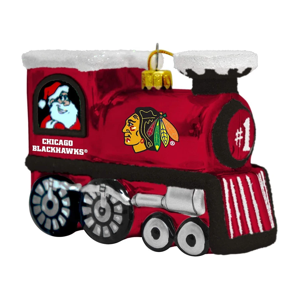 Topperscot NHL Chicago Blackhawks Blown Glass Santa Train Ornament - Image 1 of 1