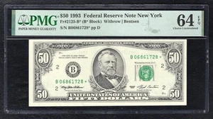 FR 2125-B* 1993 $50 *STAR* FRN FEDERAL RESERVE NOTE NEW YORK, NY PMG UNC-64EPQ E - Picture 1 of 2