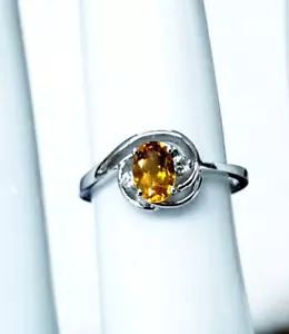 14K Weißgold Ring Natürlicher Orange Saphir 0,42 ct Diamant Größe 6,25 Neu - Bild 1 von 6