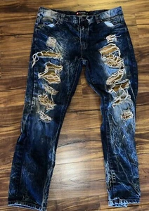 Vintage SouthPole Baggy Distressed Destroyed Jeans Mens Sz 38x32 Grunge - Picture 1 of 11