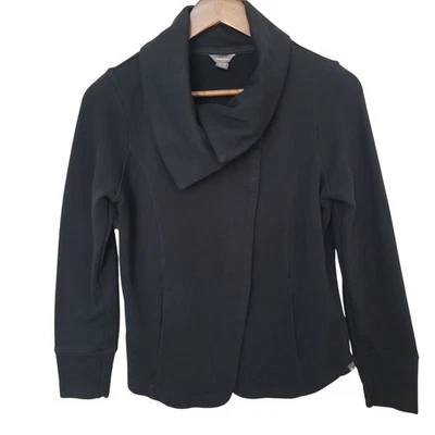 Eddie Bauer Sweater Cardigan Womens  Size M Black Collared Snap Closure Pockets - Image 1 of 4
