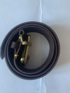 Bertie’s Of Bag Anchor Belt Unisex Brown Leather Solid Brass Buckle 30-34 Inch - Picture 1 of 12