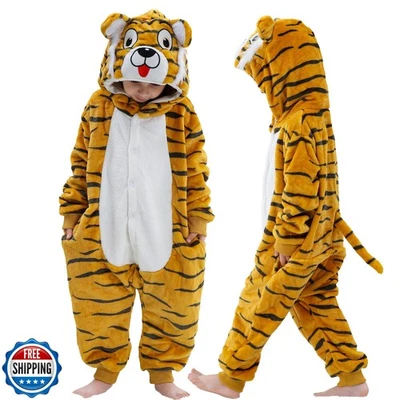 MICHLEY Animal Hooded Romper Kids Flannel Halloween Cosplay Pajamas Costume 3 - Image 1 of 4