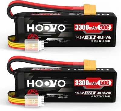 2X HOOVO 14.8V 4S LiPo Battery 3300mAh 50C XT60 for RC Car Truck Drone FPV