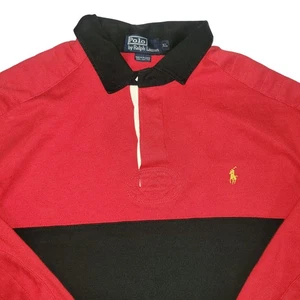 Polo Ralph Lauren Rugby Shirt Herren XL Rot Schwarz Langarm Baumwolle Ellenbogen Patch - Bild 1 von 24