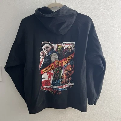 万圣节恐怖之夜 2022 拉链连帽衫迈克尔·杰森永不独自一人 XL HHN — 第 1/4 张图片