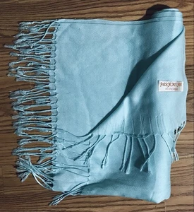 Large 70” x 28” inch Light Blue 100% Pashmina Throw / Scarf Multifunctional NWOT - Picture 1 of 9