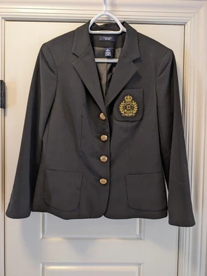 Chaps Ralph Lauren Crest Blazer Black Gold Buttons Women Pockets Medium - Image 1 of 4