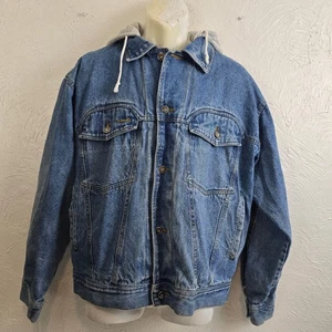 Herren Vintage Jeansjacke Hoodie Hybrid Today’s News Blau Knopfleiste L - Bild 1 von 13
