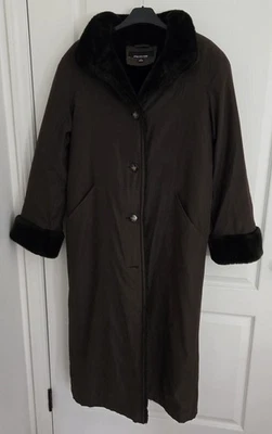 Jones New York Womens Brown Full Length Coat with Black Faux Fur Size S - Image 1 of 4