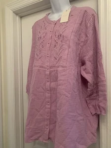 Johnny Was Calme Sz XL Gauze Button Down Tunic Top Boho Embroidered - Picture 1 of 6