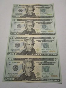Uncut sheet of four $20 dollar bills - Picture 1 of 2