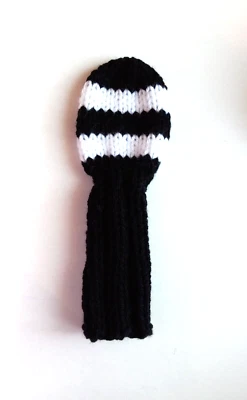 EROSGIFTS.ORG *Black, white Knit GOLF CLUB HEADCOVER 8" fit putter, iron, hybrid, wedge