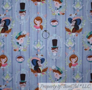 BonEful FABRIC FQ Cotton Quilt Gray Peter Pan Wendy Captain Hook Stripe Bohemian - Picture 1 of 15