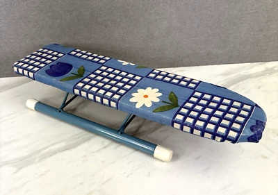 Vintage Small Mini Ironing Board Blue Flowers Tabletop 4 x 16 inches Crafting - Image 1 of 4