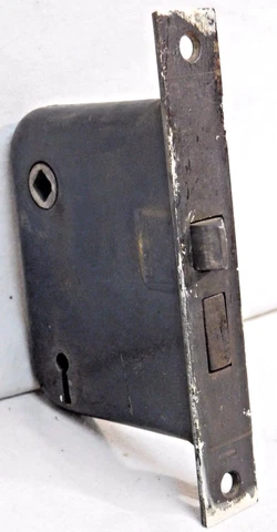1800s Metal Complete DOOR LOCKSET Copper / Black Finish VICTORIAN Style ORIGINAL Cover