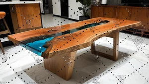 60" x 30" Modern blue river Epoxy Resin Table Handcrafted Art Furniture Home - Picture 1 of 14