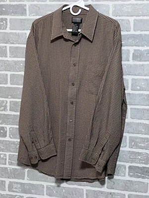 Knightsbridge Mens XL Brown Plaid Textured Button Up Long Sleeve Shirt Preowned - Image 1 of 4