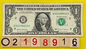 February 1989 16 Birthday Note 02198916 Fancy Serial Number One Dollar Bill DC - Picture 1 of 7