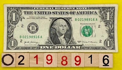 February ￼1989 16 Birthday Note 02198916 Fancy Serial Number One Dollar Bill DC - Image 1 of 4