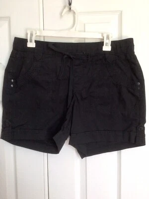 Pantalones cortos negros para mujer Gloria Vanderbilt talla 10 con cintura elástica y cordón Foto 1 de 4