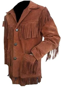 Chaqueta de cuero con flecos de gamuza de vaquero occidental para hombre Chaqueta de cuero con flecos nativos americanos - Imagen 1 de 5
