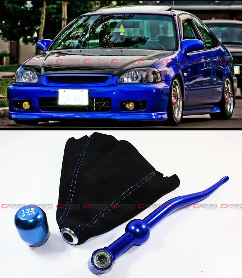 PARA 90-01 ACURA INTEGRA AZUL DOBLE CURVA PALANCA DE CAMBIOS CORTA + PERILLA DE CAMBIO AZUL + BOTA de gamuza Foto 1 de 1