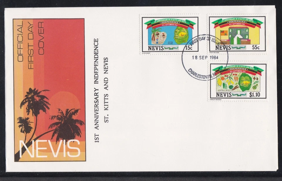 NEVIS 1984 FIRST DAY COVER INDEPENDENCE FROM ST KITTS & NEVIS MAP FLAG + CACHET - Image 1 of 1