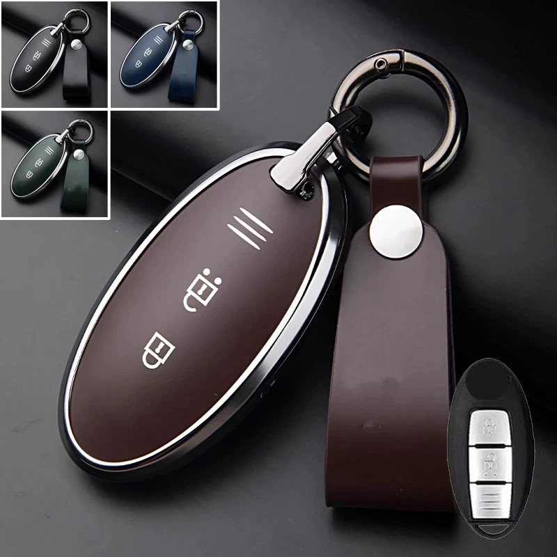 Funda de aleación de cuero para llave de coche para Nissan March Micra F15 Qashqai Pulsar 370Z Foto 1 de 4