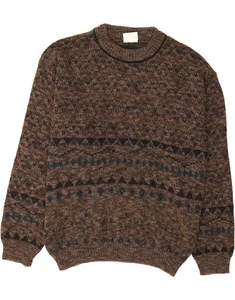 LINEA Mens Crew Neck Jumper Sweater IT 48 Medium Brown Geometric Acrylic DR39 - Picture 1 of 3