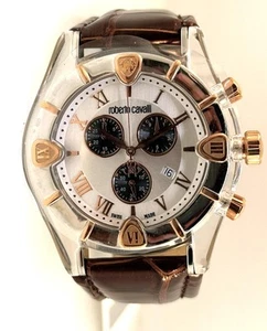 Roberto Cavalli R725161015 Diamond Time Men's Chronograph Brown Alligator Watch - Picture 1 of 2