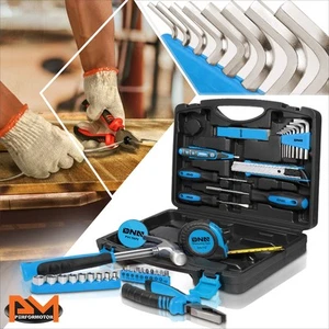 [Screwdriver\Hammer\Pliers\Electroprobe\HEX Keys] 46Pcs Household Toolbox Blue - Picture 1 of 7