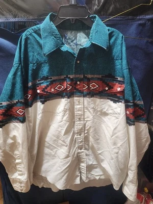 Vtg 90’s Wrangler Aztec Western Pearl Snap Shirt Size XL  - Image 1 of 3